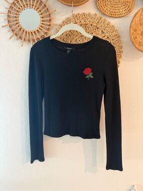 F21 Black Ribbed Long Sleeve